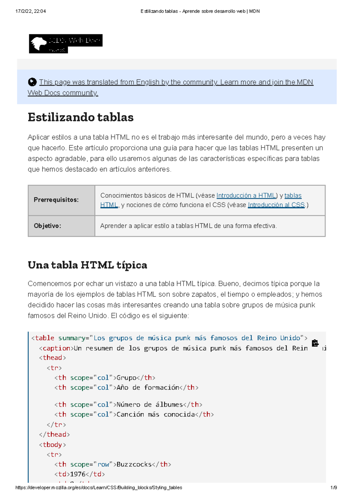 Estilizando tablas Aprende sobre desarrollo web MDN This page was