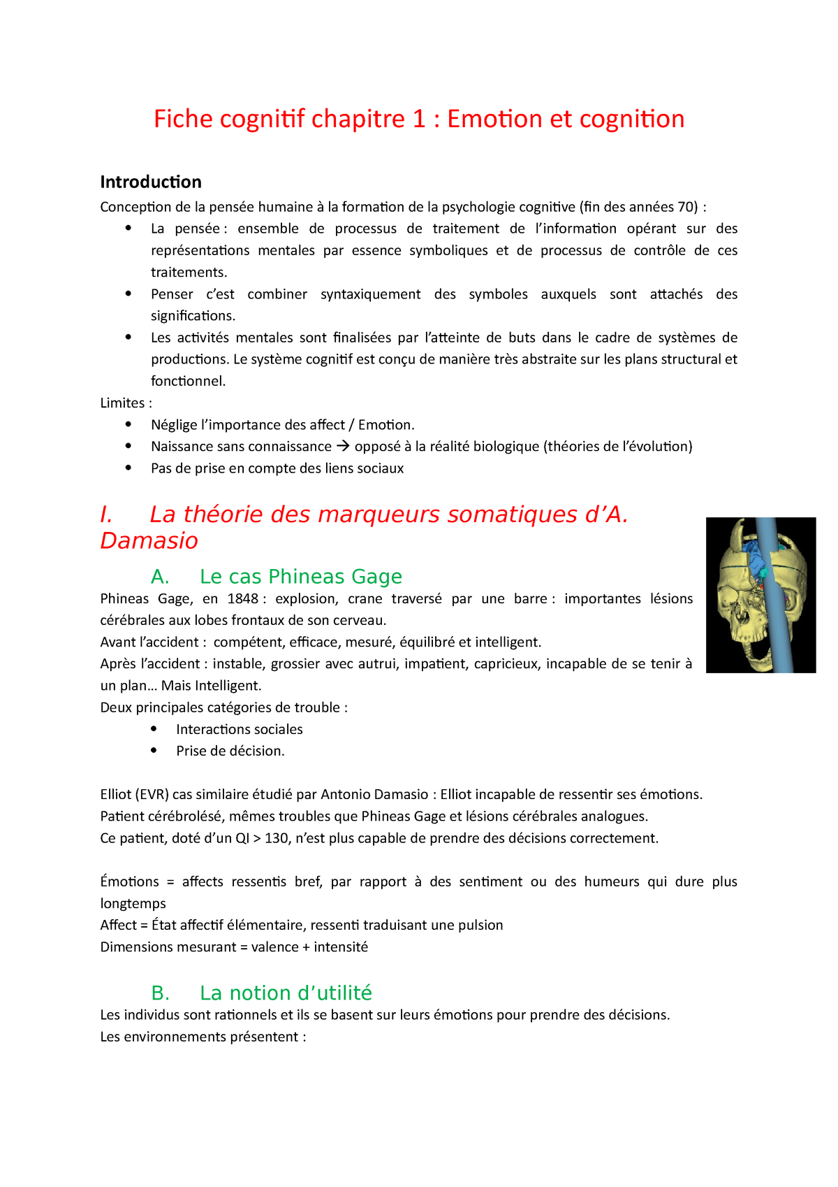 Fiche chapitre 1 Psychologie cognitive PY00201V  Fiche cognitif