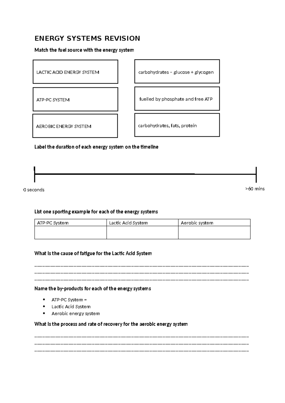 Energy Systems Revision - ENERGY SYSTEMS REVISION Match the fuel source ...