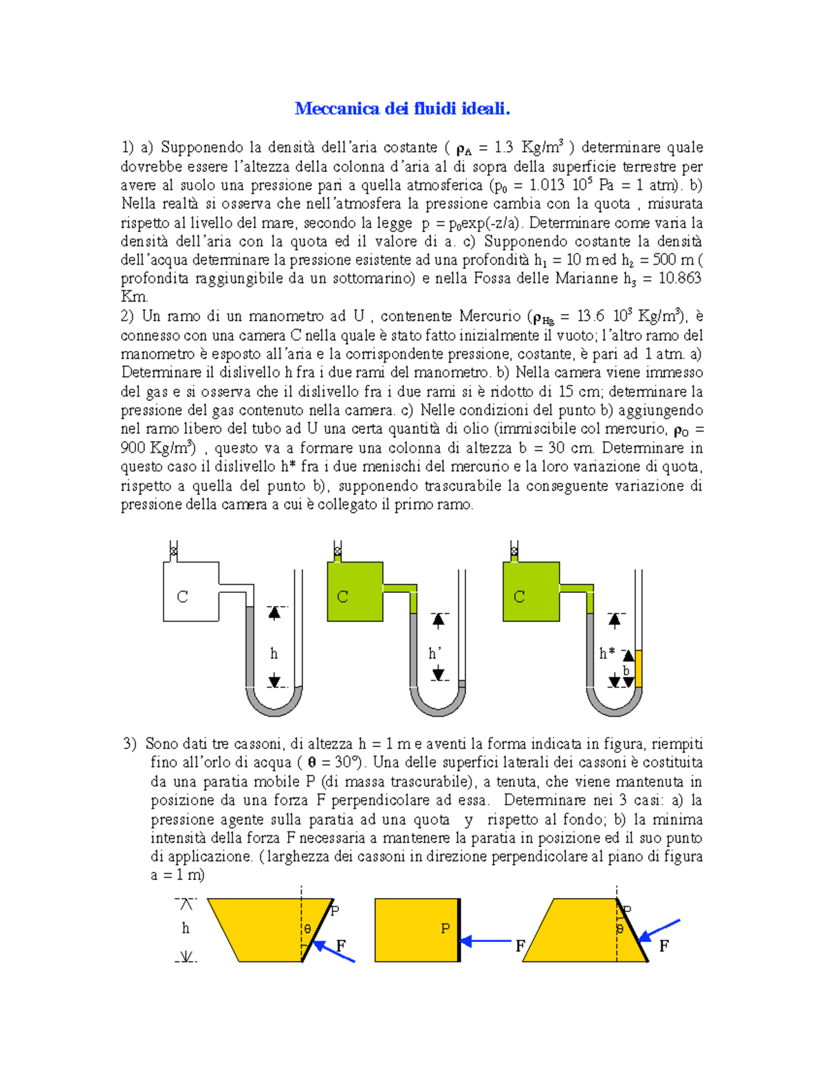 Esercizi Fisica Generale I - Meccanica Dei Fluidi - A.a. 2013/2014 ...