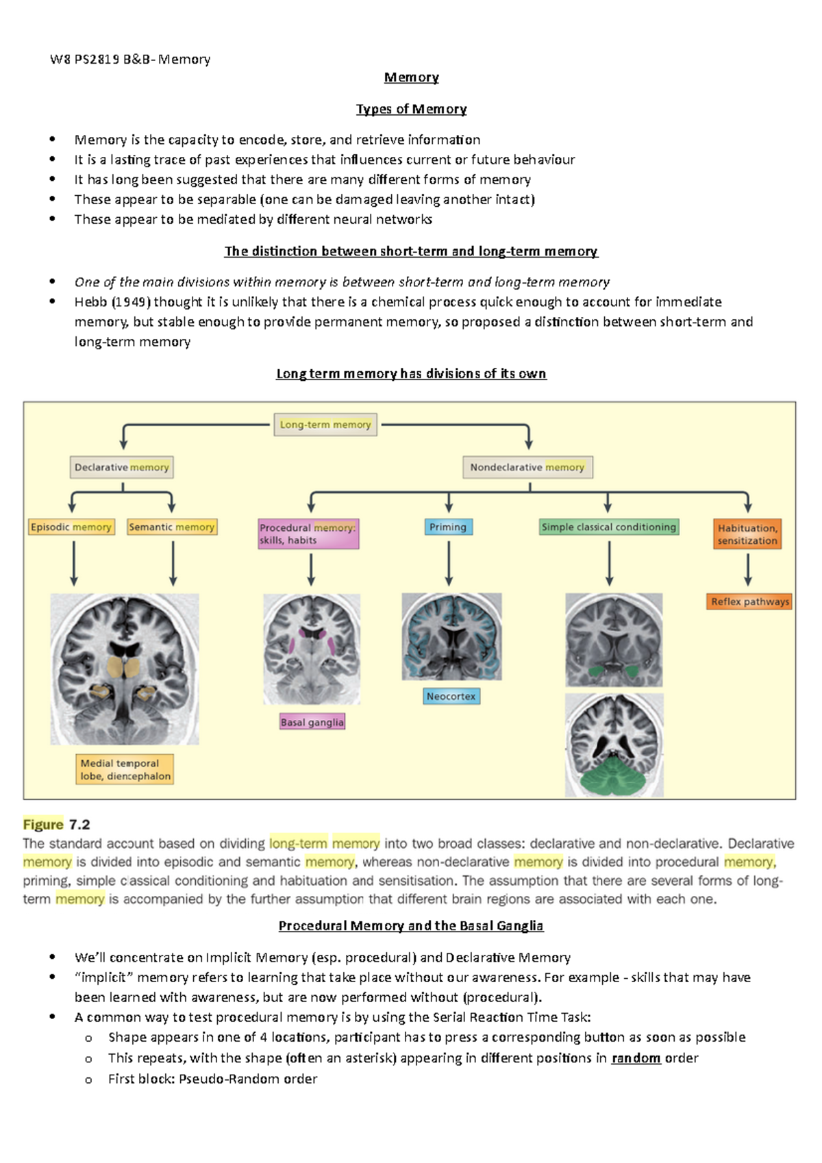 W8 PS2819 B&B- Memory - Lecture Notes 8 - Memory Types Of Memory Memory ...