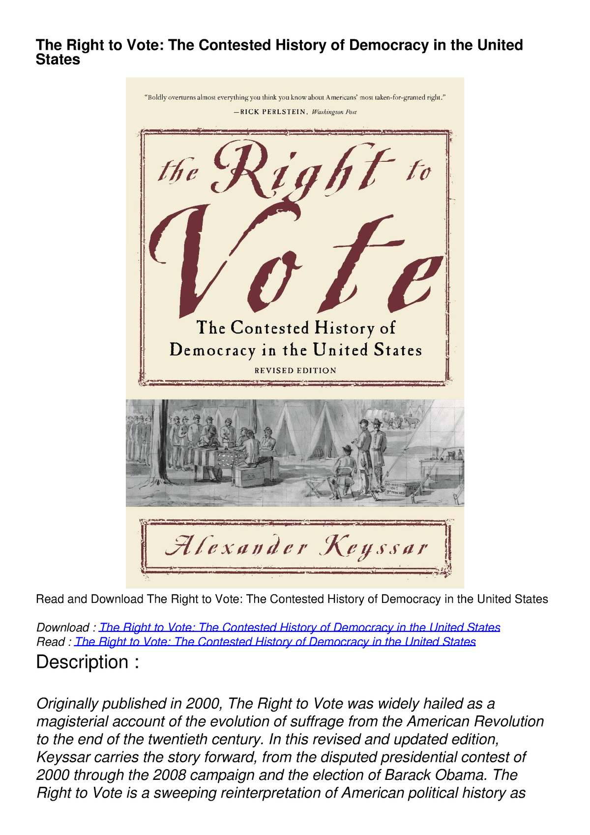 $PDF$/READ/DOWNLOAD The Right To Vote: The Contested History Of ...