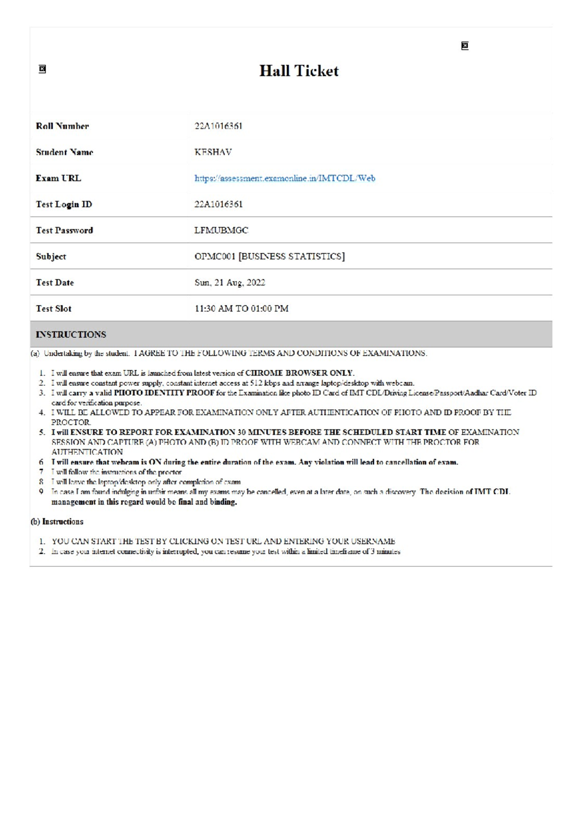 22A1016361 Admit Card ...