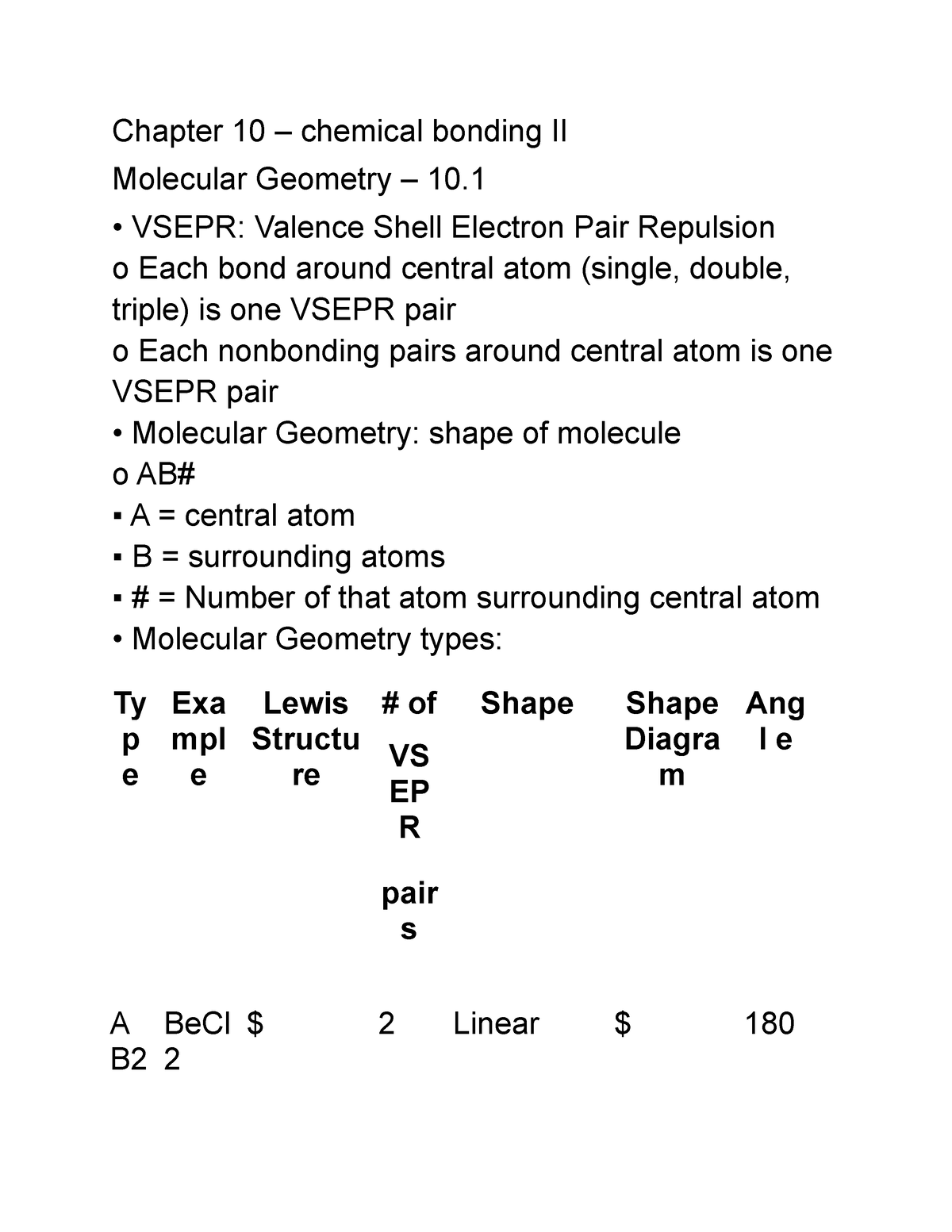 Chapter 10 Chemical Bonding Ii Chapter 10 Chemical Bonding Ii Molecular Geometry 10 