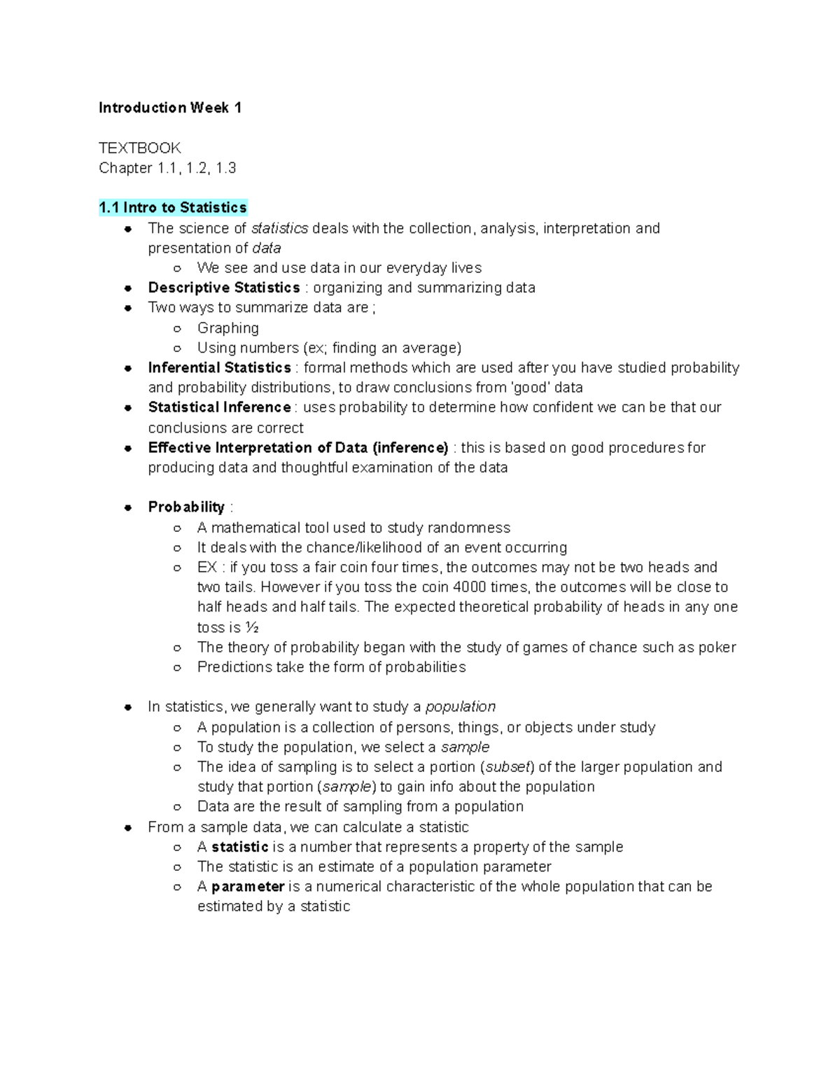 2205 Week 1 - notes - Introduction Week 1 TEXTBOOK Chapter 1, 1, 1. 1 ...