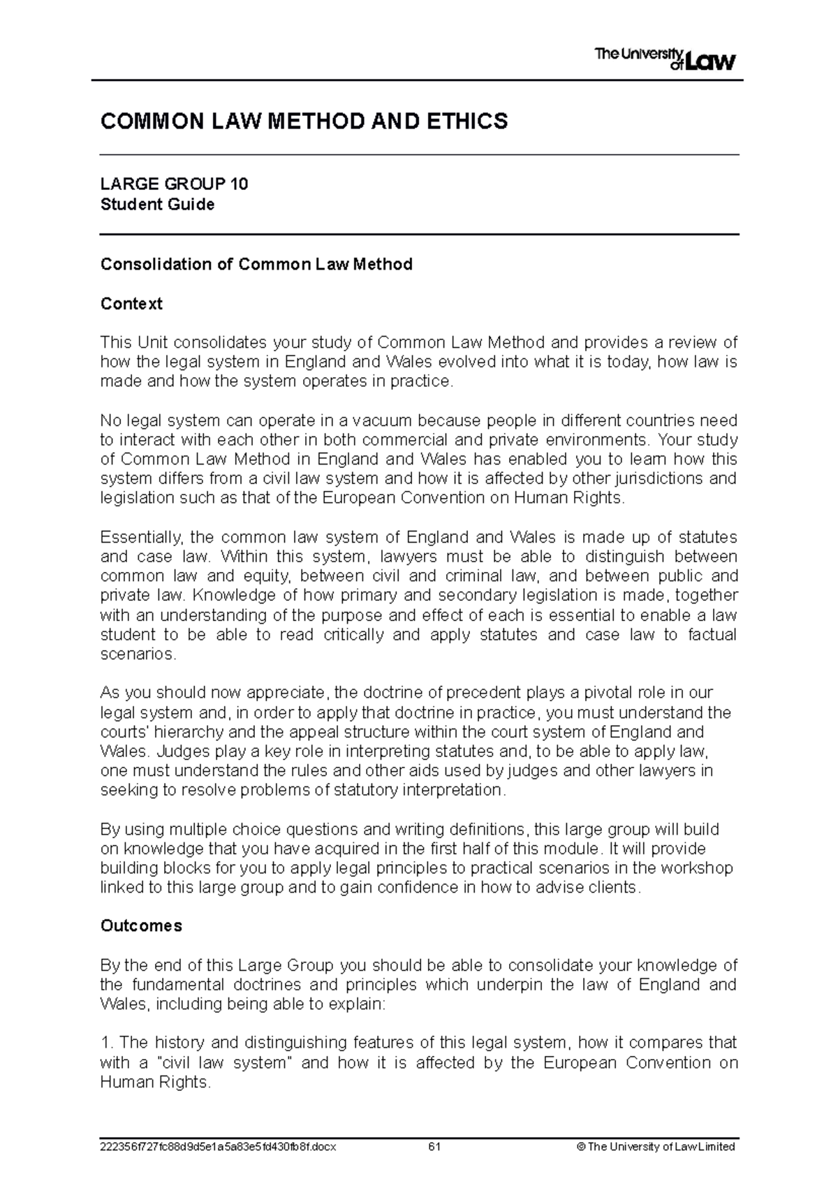 2223 clme lg10 ce01 student guide - COMMON LAW METHOD AND ETHICS LARGE ...