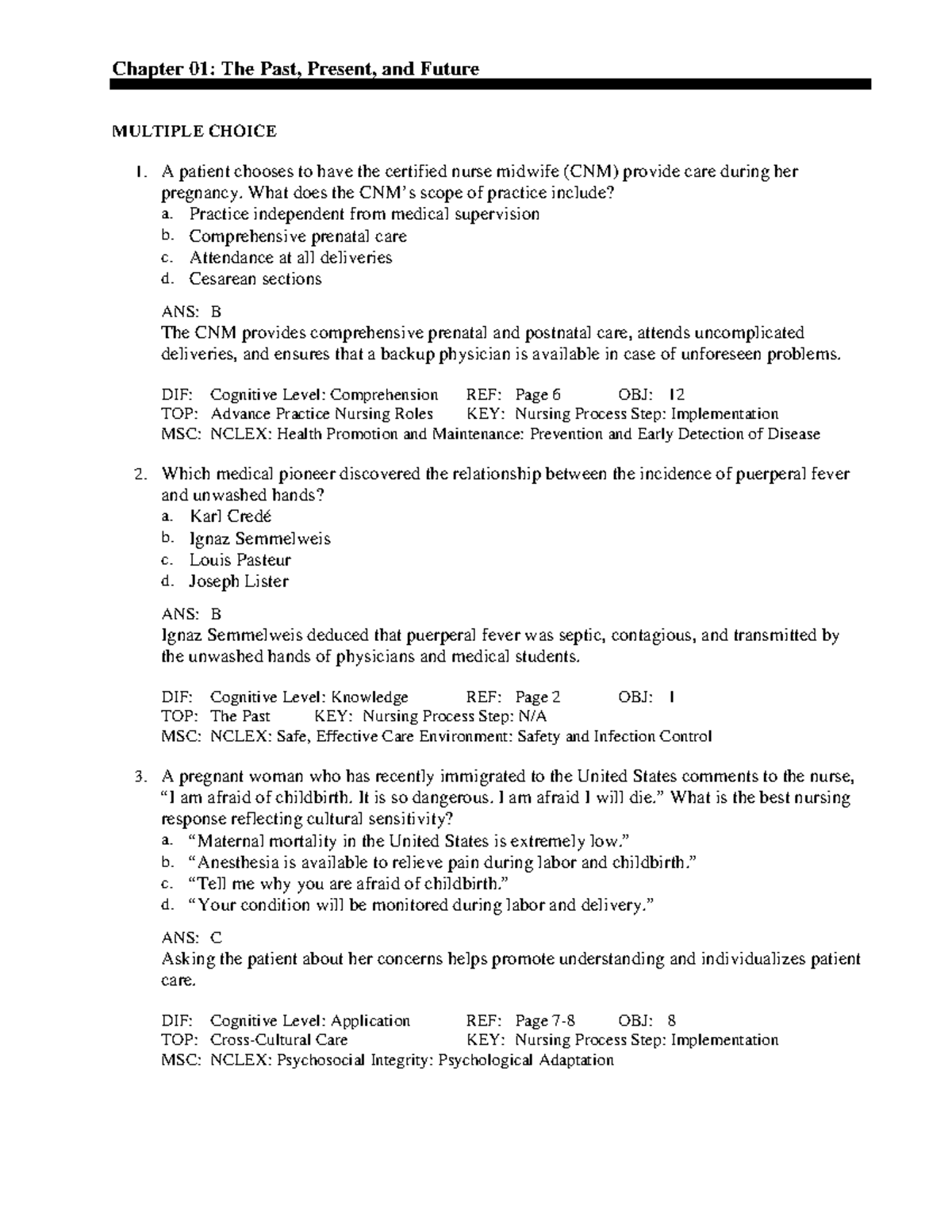 practice questions - Chapter 01: The Past, Present, and Future MULTIPLE ...