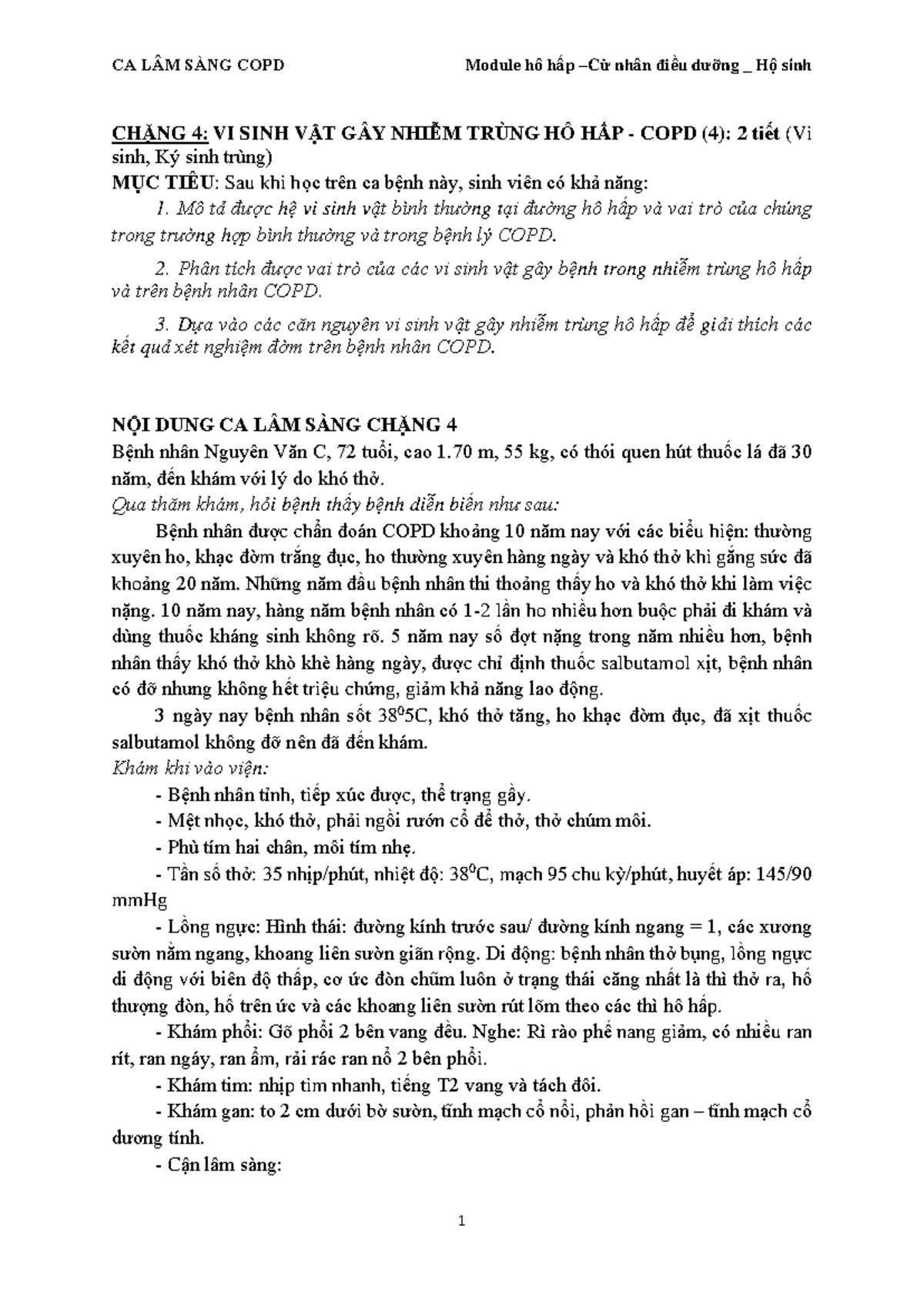 CA LÂM SÀNG COPD Chặng 4 jmj CA LÂM SÀNG COPD Module hô hấp Cử