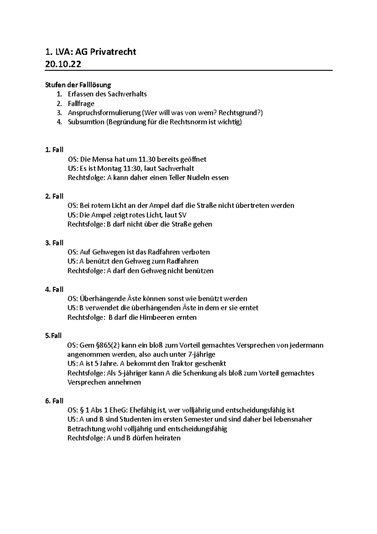 1 LVA 20 - Dr Schmid - 1. LVA: AG Privatrecht 20. Stufen der Falllösung ...
