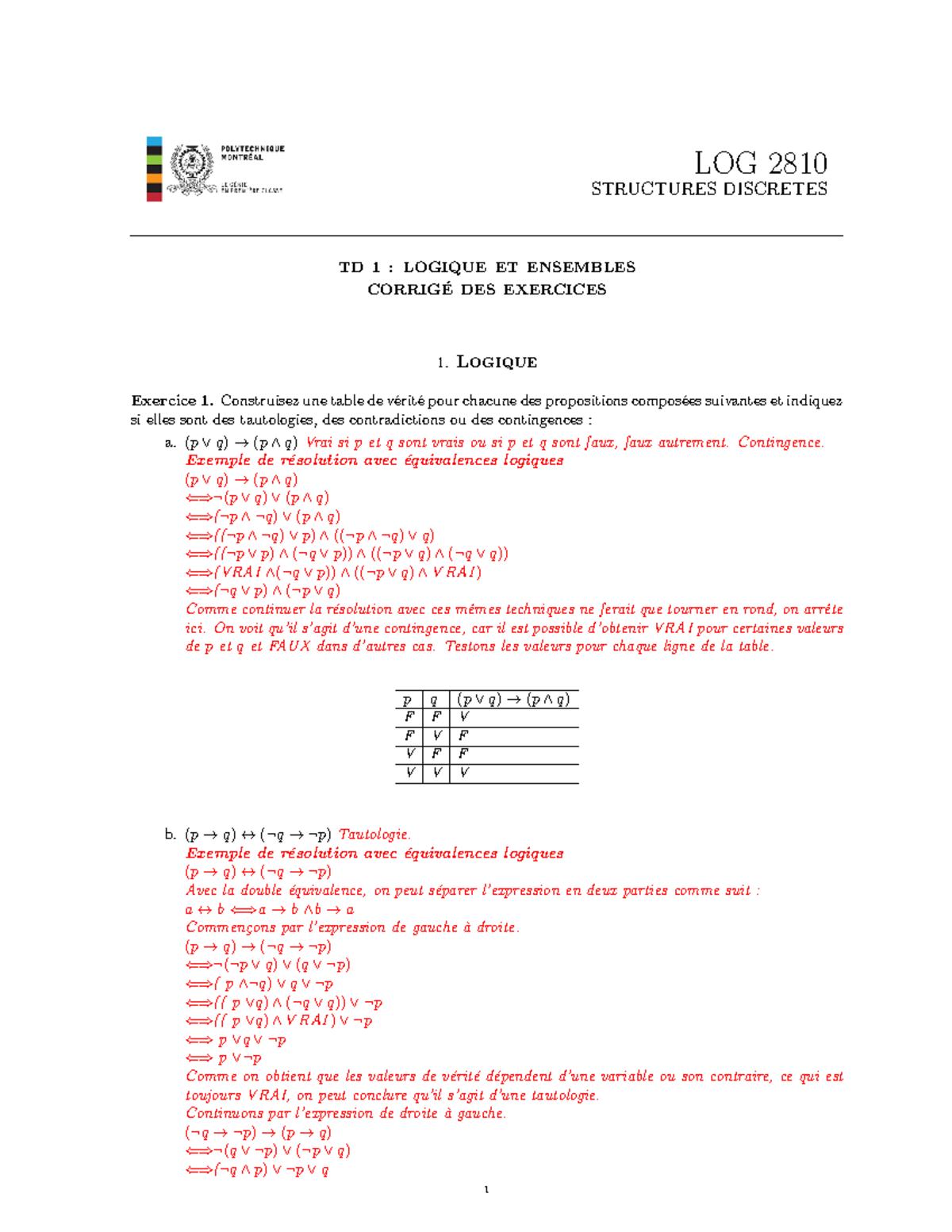 TD 1 Log2810 H2019 Corrige - LOG 2810 STRUCTURES DISCRETES TD 1 ...