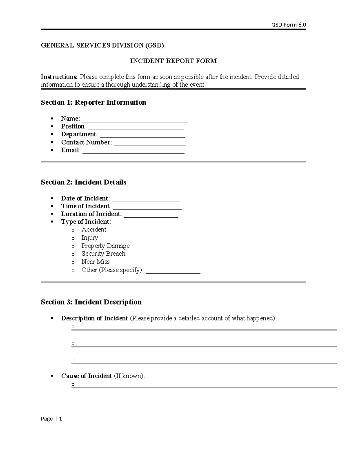 Incident Report Form for Public Management - GENERAL SERVICES DIVISION ...
