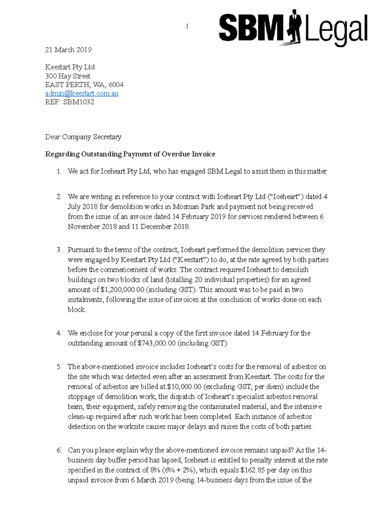 Letter of Demand/Statement of Claim assignment - 1 21 March 2019 ...