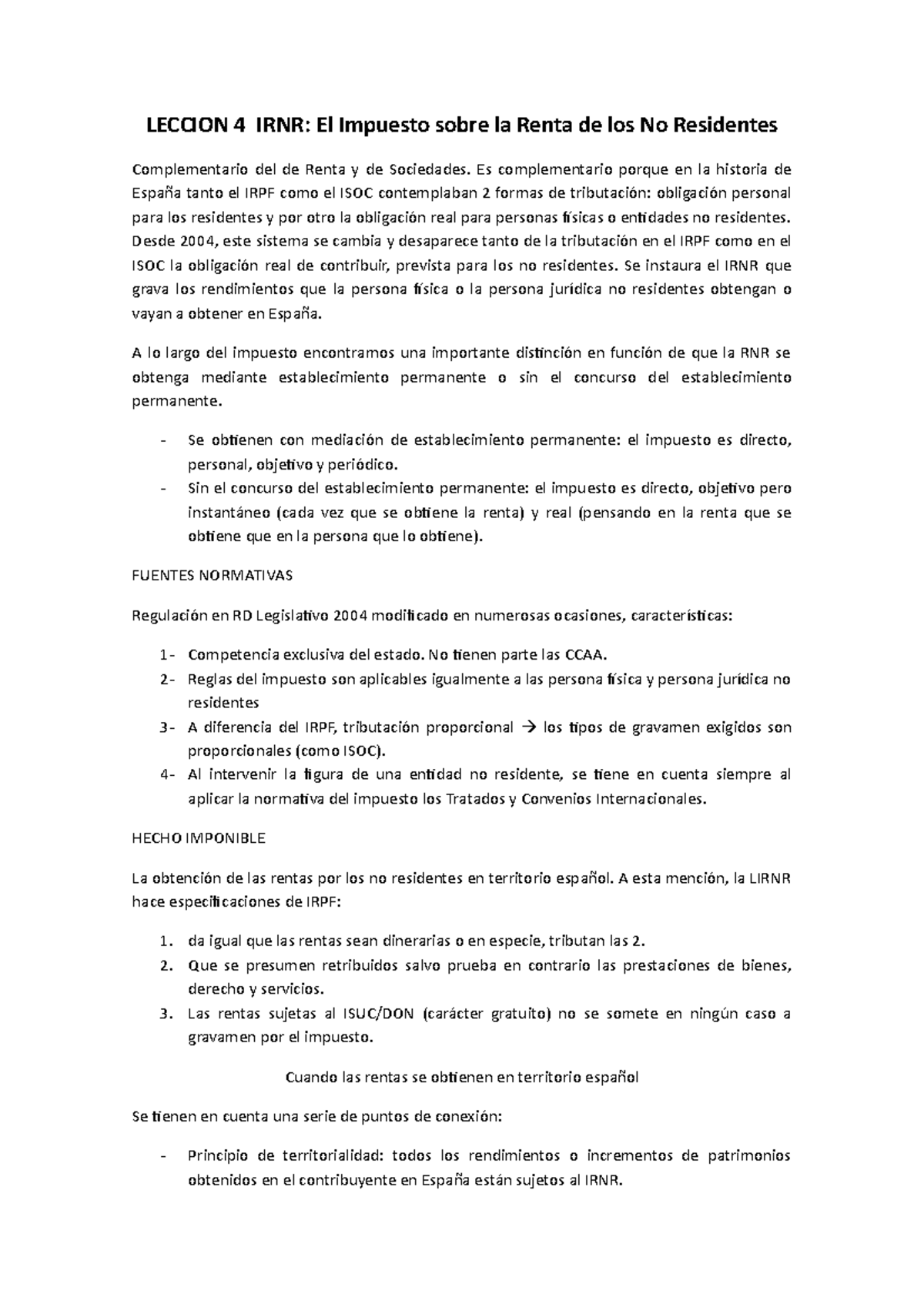 Leccion 4 IRNR El Impuesto sobre la Renta de los No Residentes ...