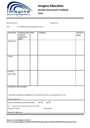 Sitxfin 010 Student Assessment Task 1 - monitor budgets Assessment ...