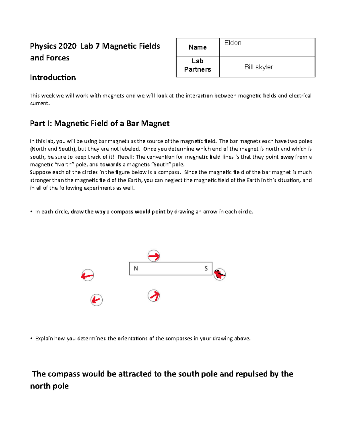 Lab 7 fields and forces Physics 2020 Lab 7 Fields