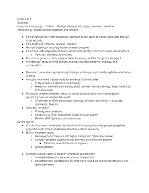 Anthro Module 1 Notes - Name: Class And Section: Final Study Guide Fill ...