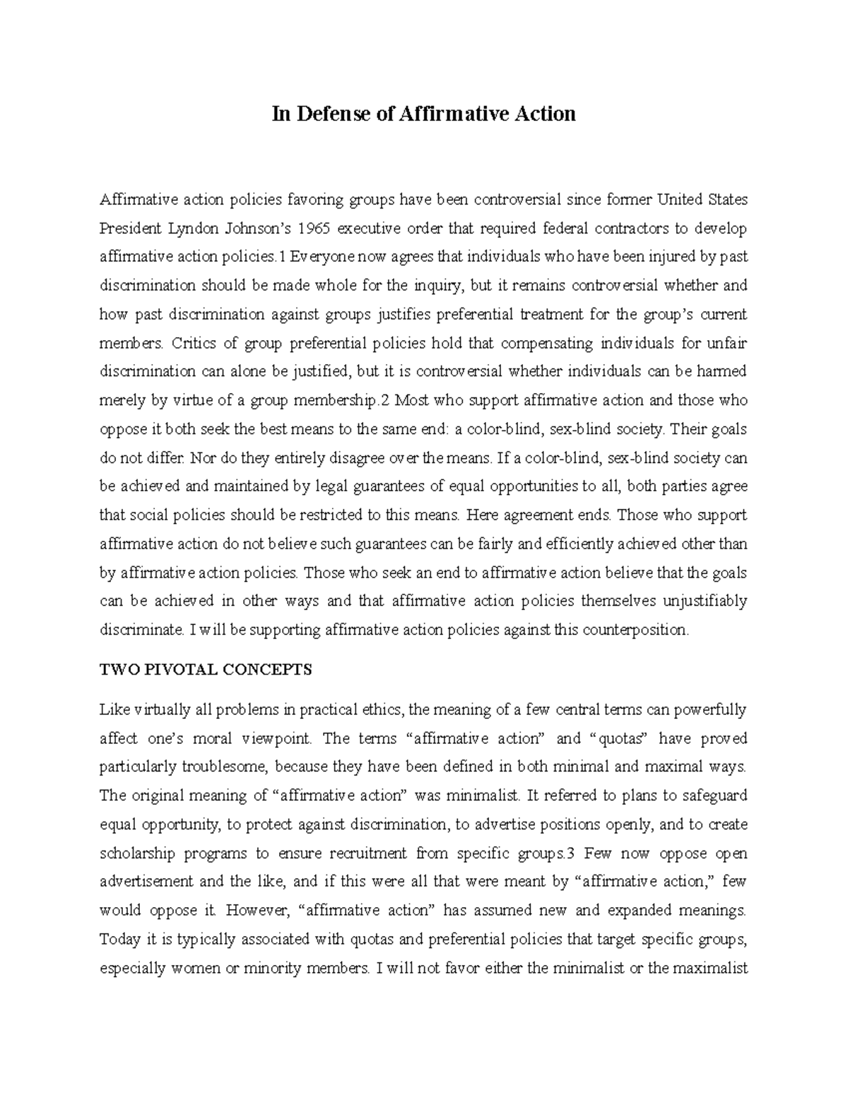 In Defense of Affirmative Action - In Defense of Affirmative Action ...