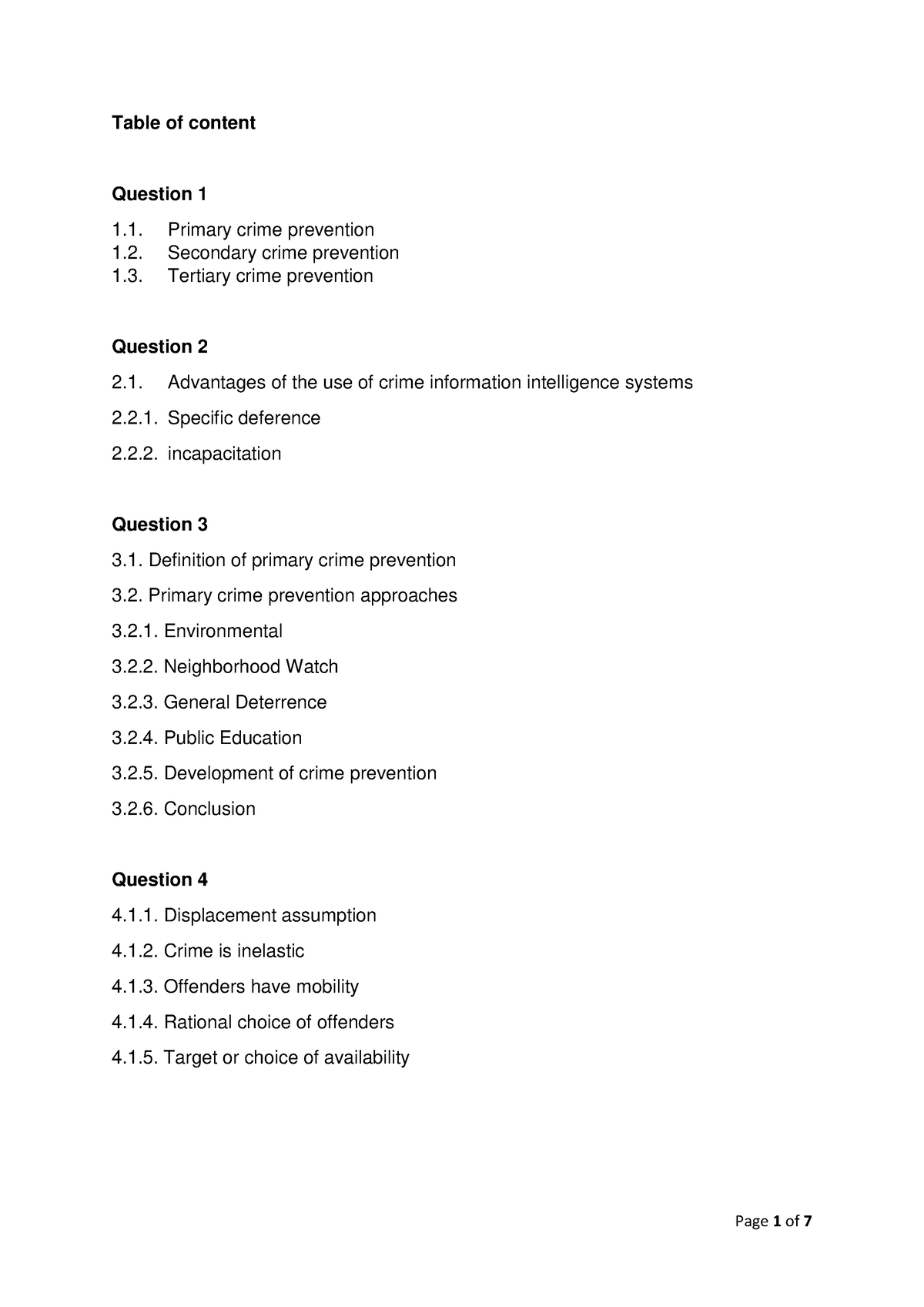 22410759 CPM101-Mazibuko - Table of content Question 1 Primary crime ...