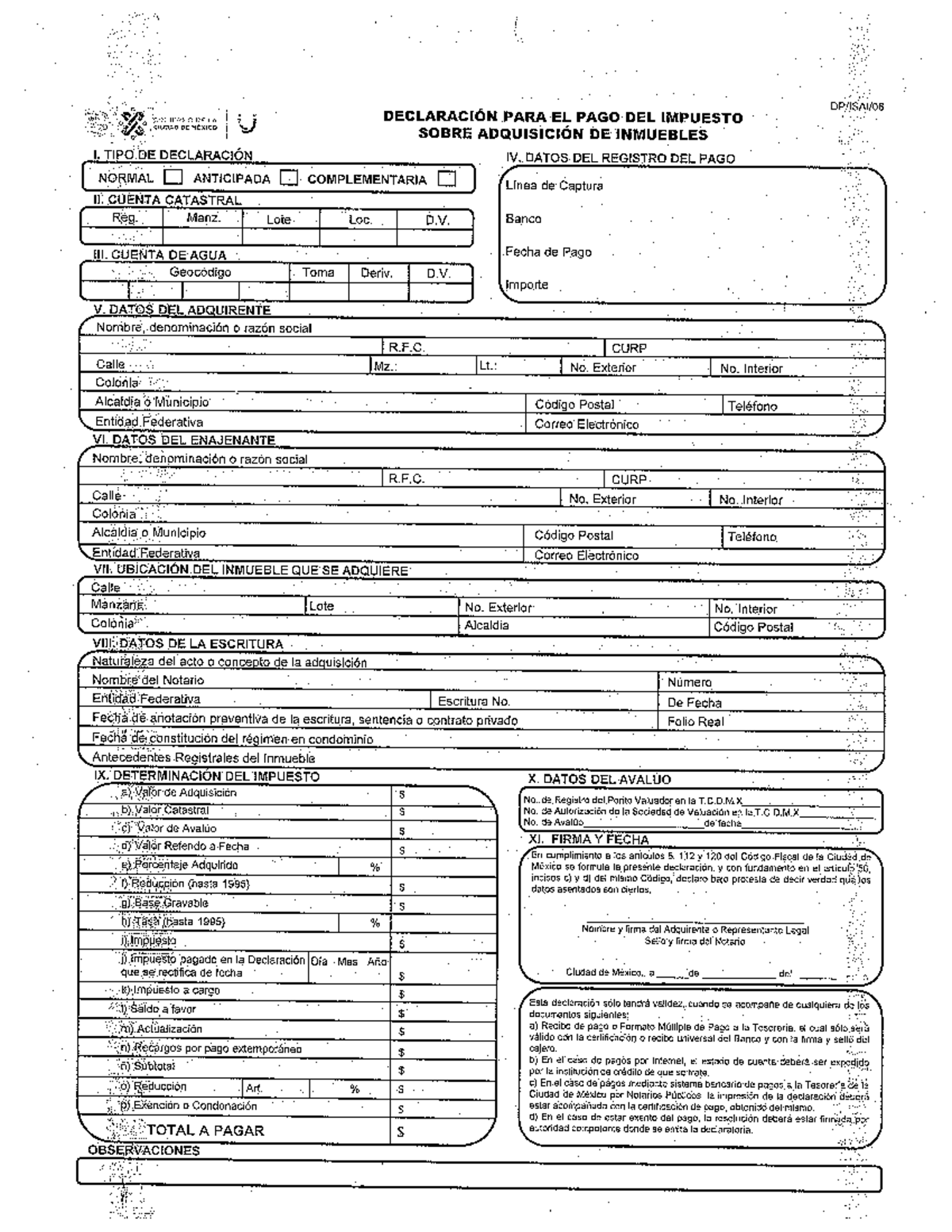 Formato ISAI Blanco - MORIERNO DE DECLARACIÓN PARA EL PAGO DEL IMPUESTO ...
