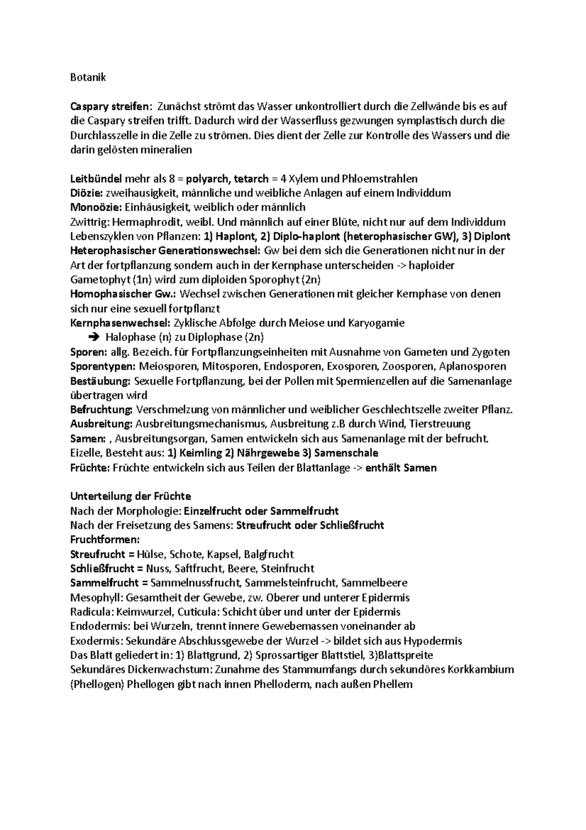 Botanik 1 - Allgemeine Bot - Botanik Caspary streifen: Zunächst strömt ...