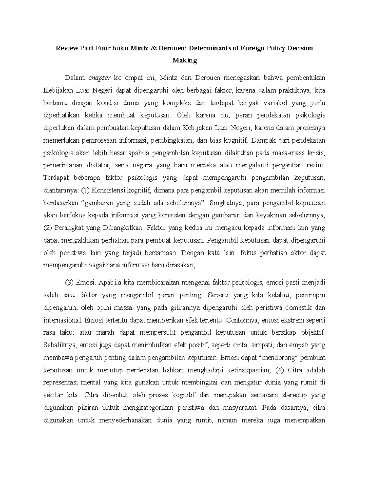 Review part four buku mintz and derouen determinants of foreign policy