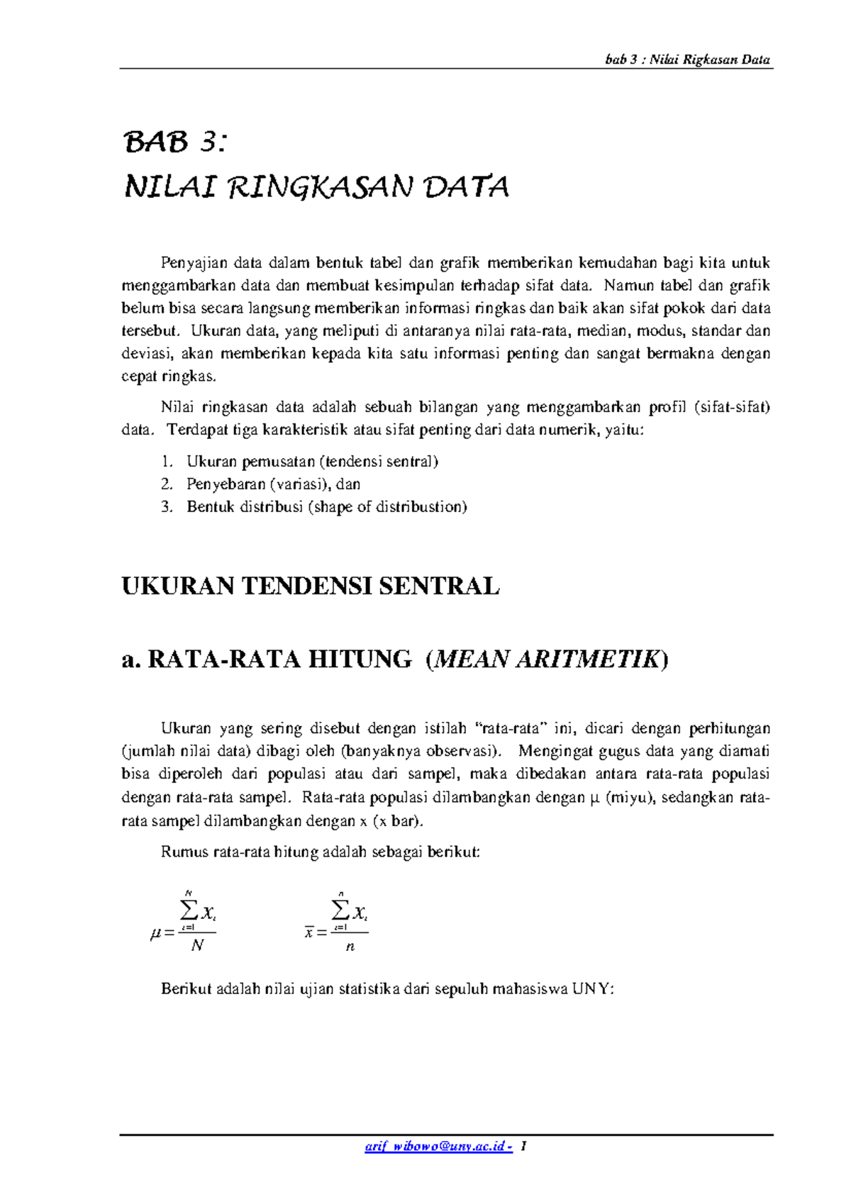 Statistics+03 - Statistika Ekonomi - BAB 3:BAB 3:BAB 3:BAB 3: NILAI ...