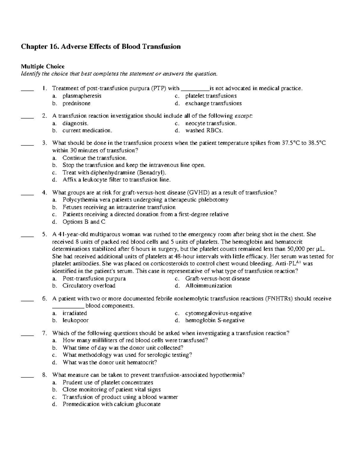 Ch16 - Test Bank For Modern Blood Banking And Transfusion Practices By ...