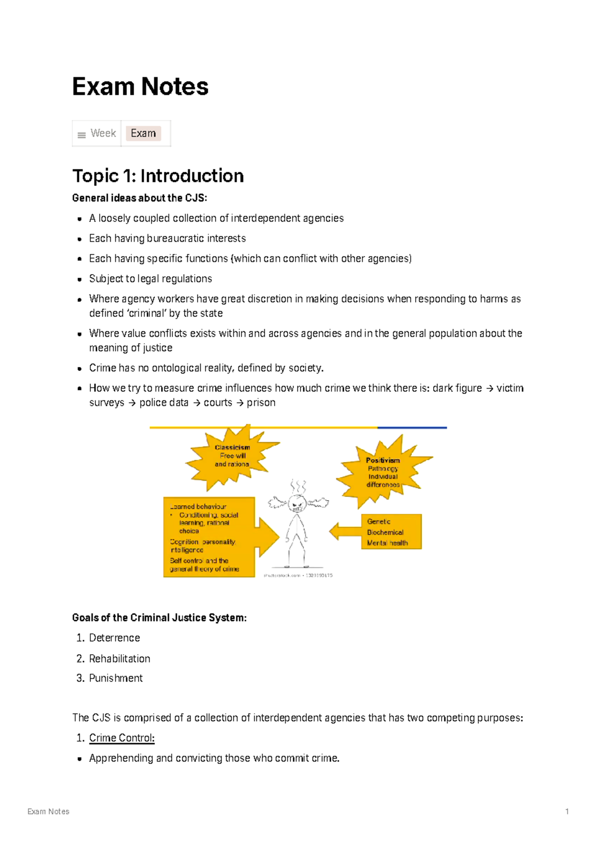 CJS Notes - Exam Notes Week Exam Topic 1: Introduction General ideas ...