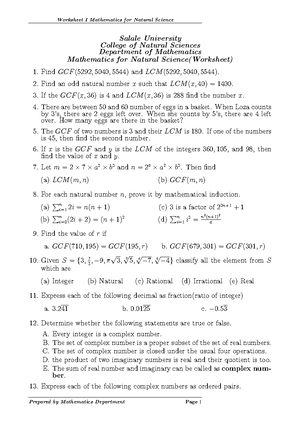 Math 1011(Mathematics for Natural Science) Worksheet 1 - SALALE ...