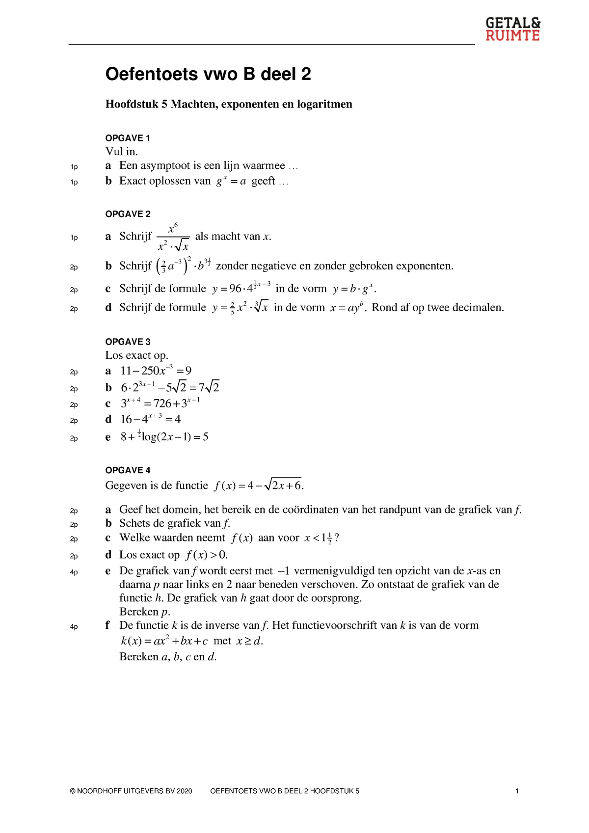 Oefentoets H5 - © NOORDHOFF UITGEVERS BV 2020 OEFENTOETS VWO B DEEL 2 ...