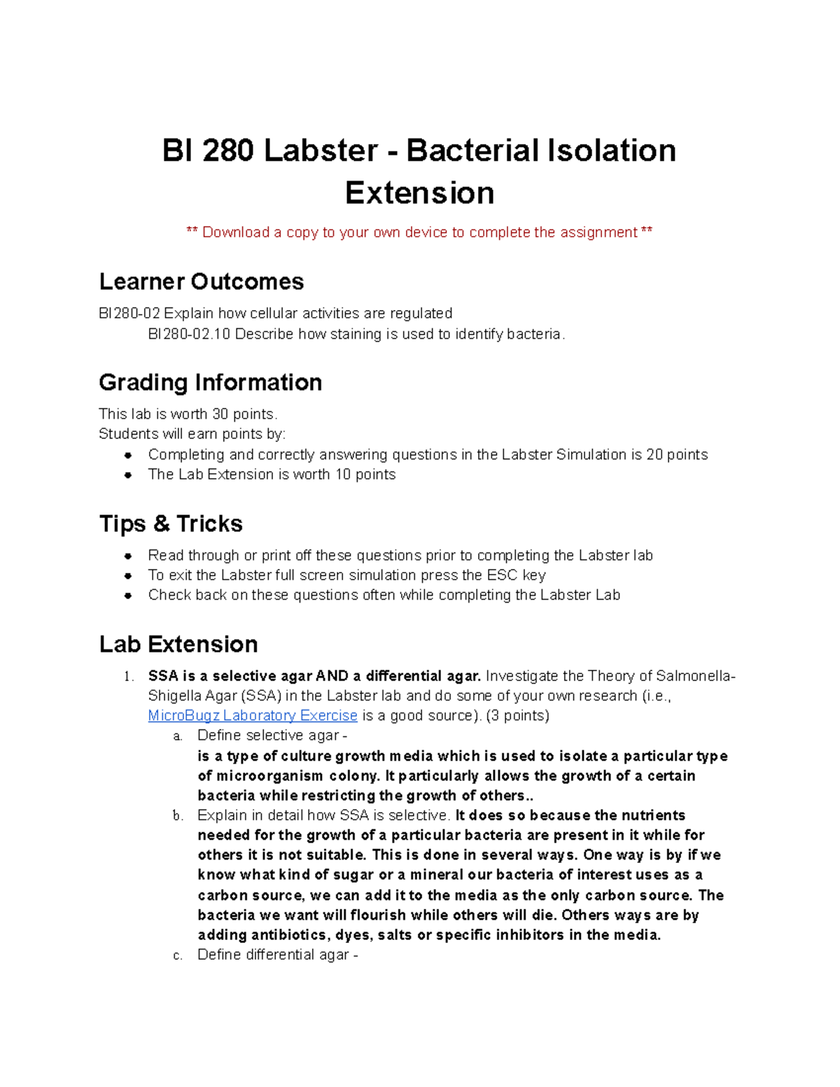 Labster Bacterial Isolation Extension BI 280 Labster Bacterial