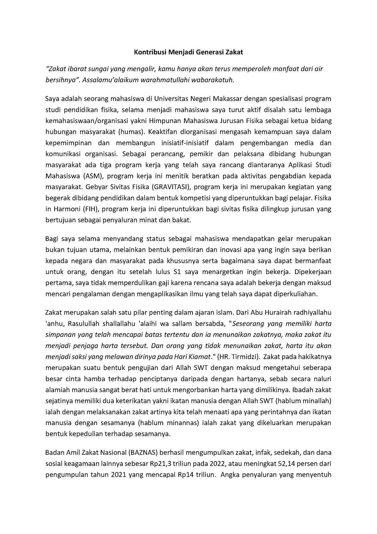 contoh essay kontribusiku menjadi generasi zakat