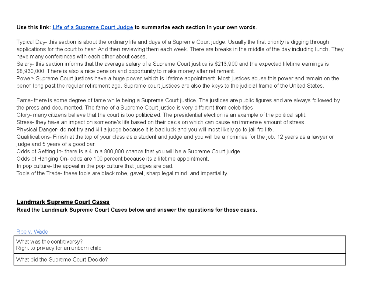 Copy of Supreme Court Review Use this link Life of a Supreme Court