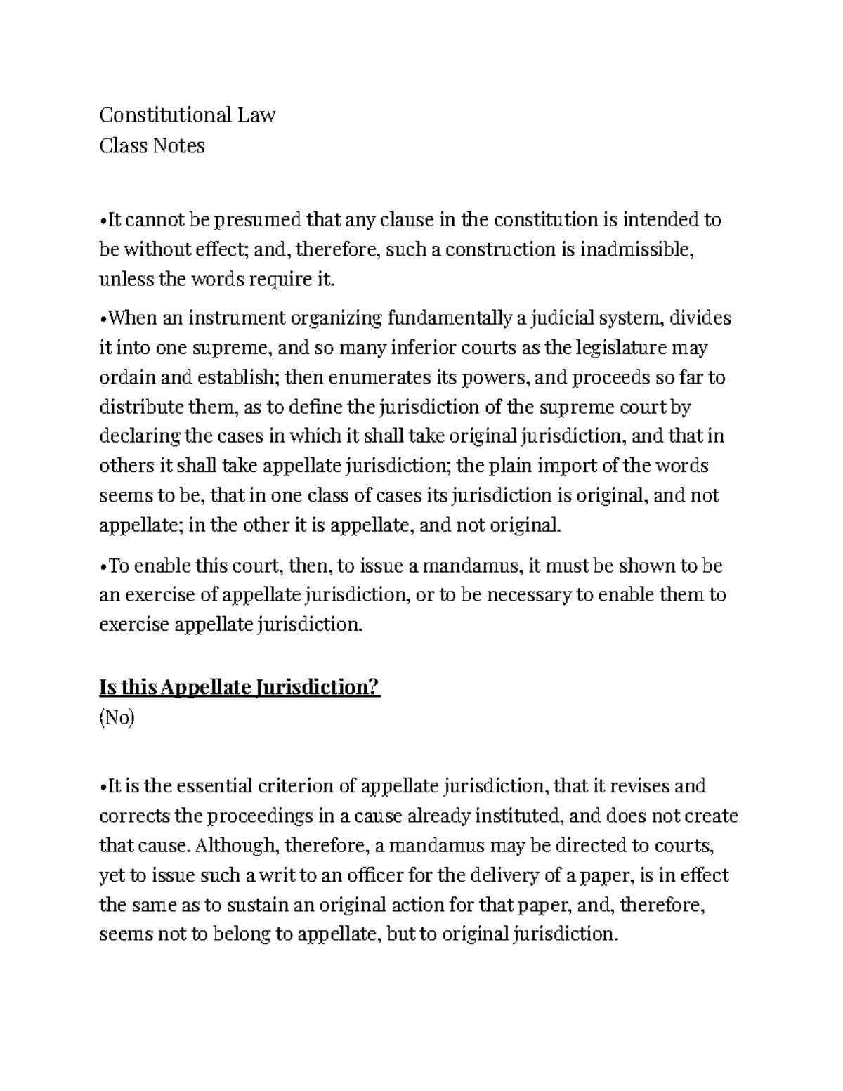 Law 2 - Appellate Jurisdiction - Constitutional Law Class Notes •It ...