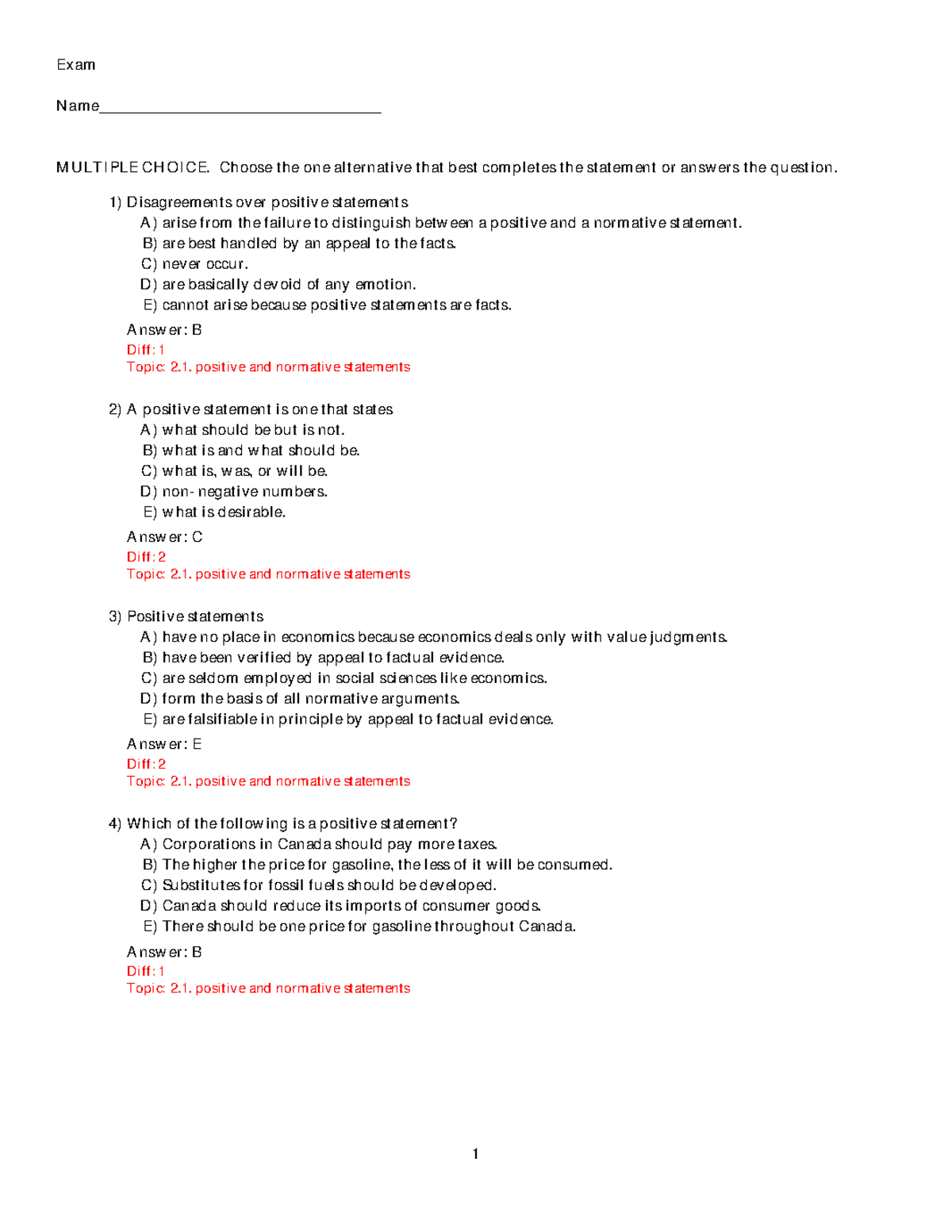 Chapter 2 Econ 1100 - Exam Name ...