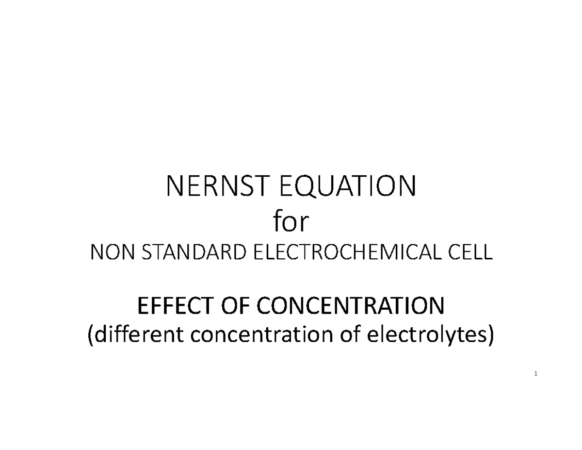 Electrochemistry Nernst Equation, Pdf - Nernst Equation For Non 