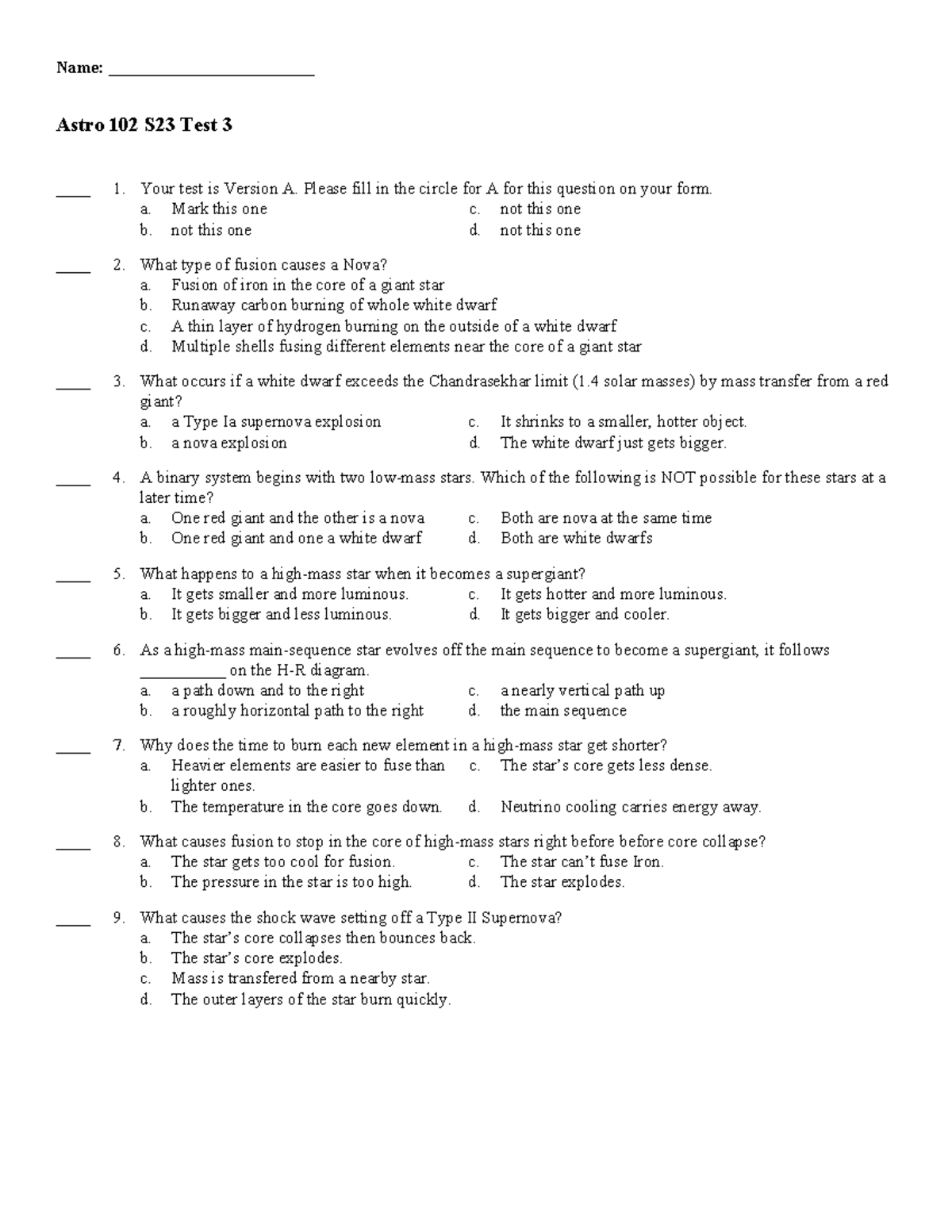 Astro Test 3 2022-2023 - Actual Test Given By Professor; Great Practice ...