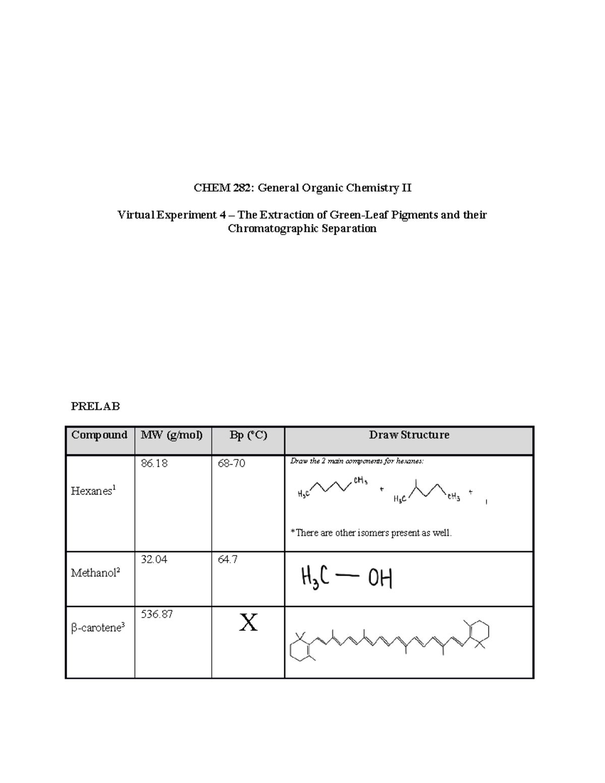 Virtual Lab 4 - Carran - CHEM 282: General Organic Chemistry II Virtual ...
