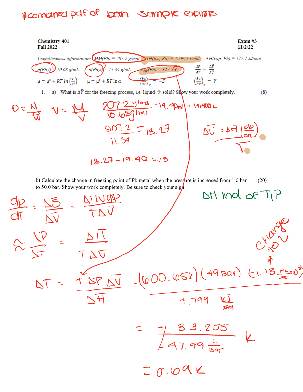 Exam 3 Pchem 401 - Practice Exam Material For Chem - B) Calculate The ...