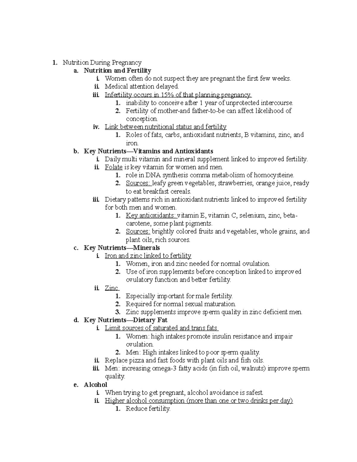 Exam 3 Review Guide - 1. Nutrition During Pregnancy a. Nutrition and ...