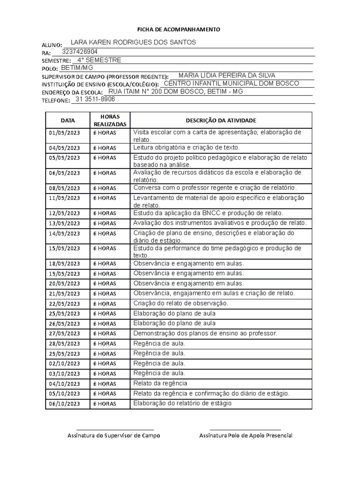 Ficha De Acompanhamento Ficha De Acompanhamento Aluno Studocu