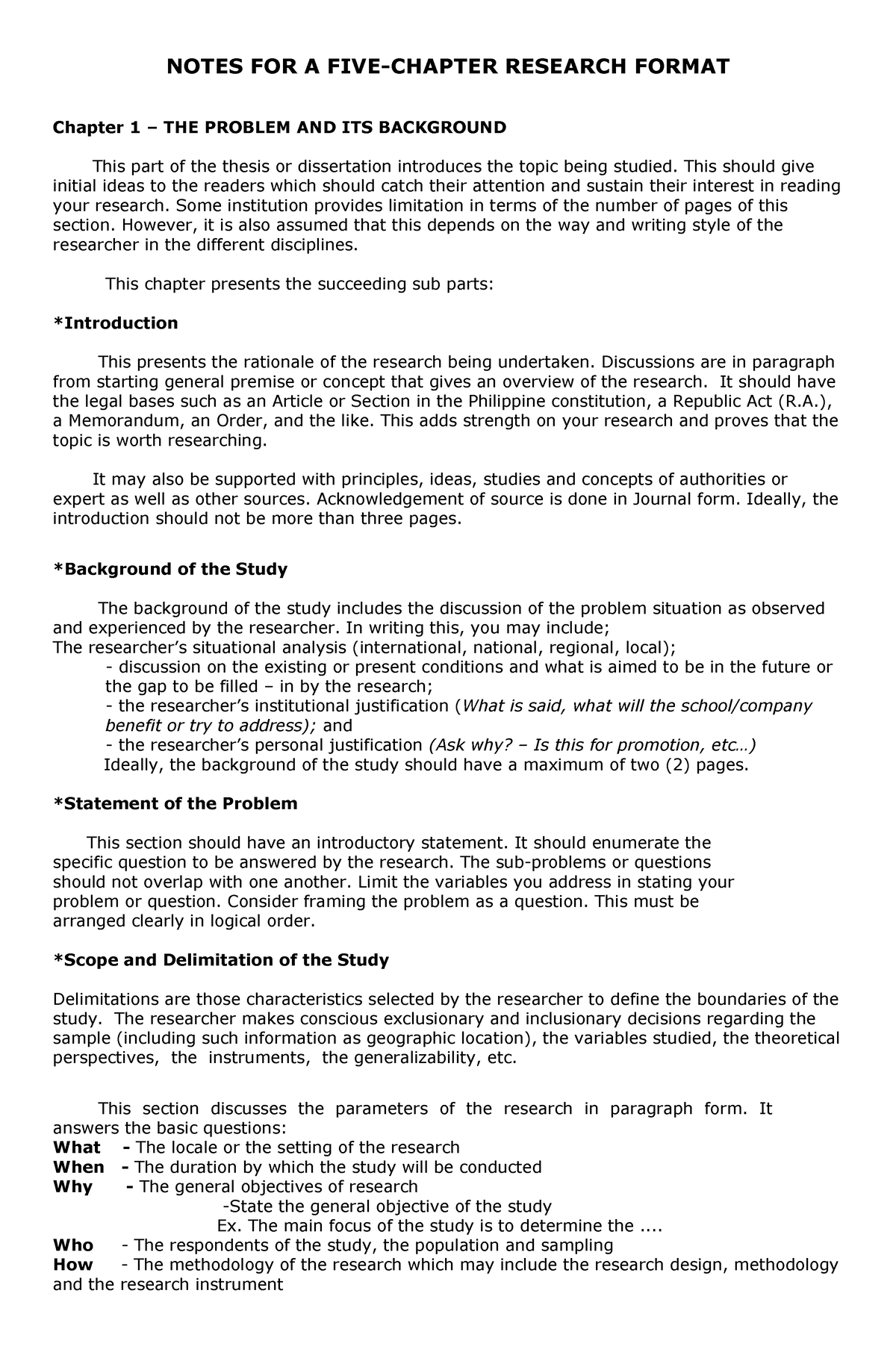 Notes FOR A FIVE Chapter Research Format NOTES FOR A FIVE CHAPTER   Thumb 1200 1835 