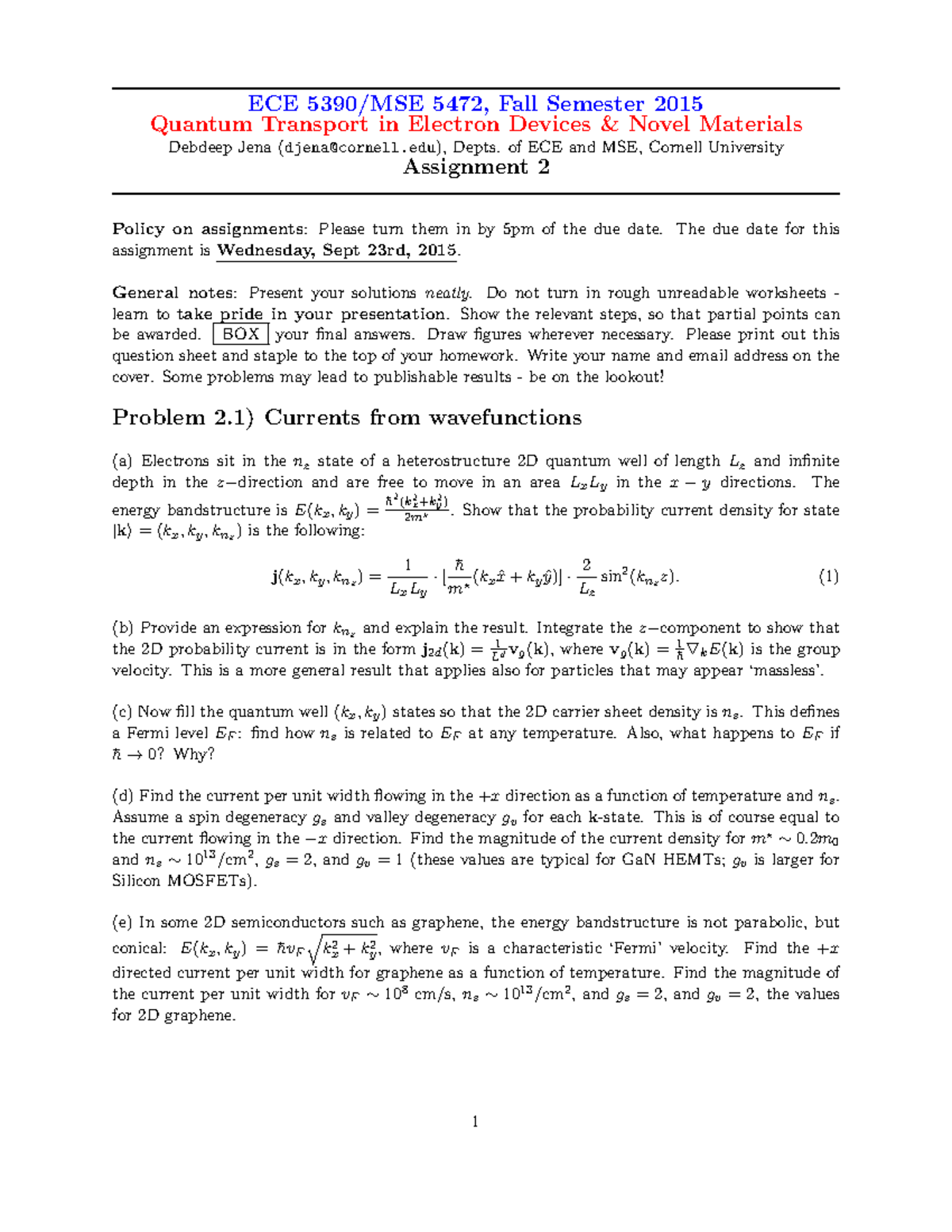 Seminar Assignments Assignment 2 Ece 5390 Quantum Transport In Studocu