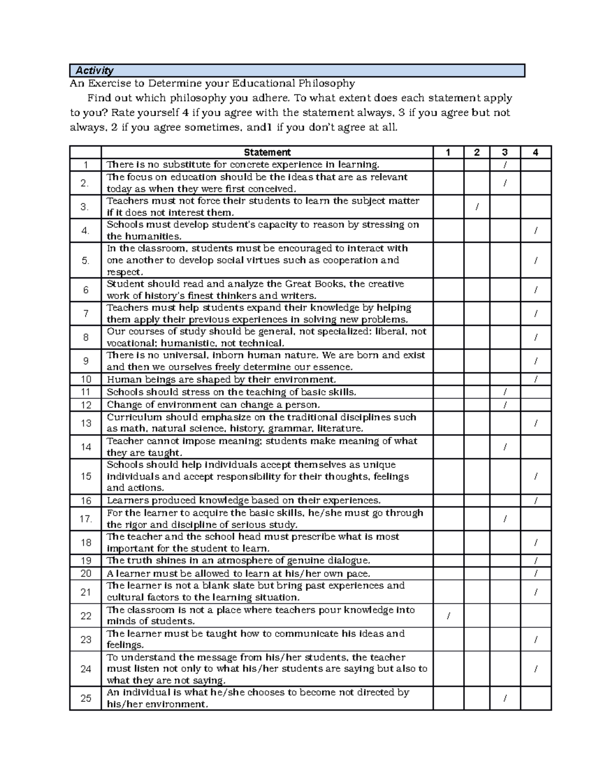 Teaching PROF8 - This document is an Exercise to Determine your ...