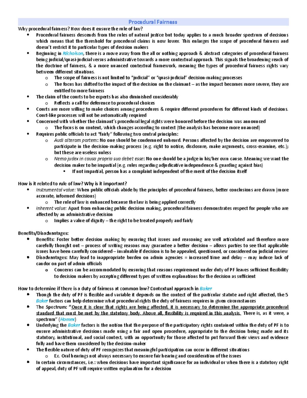 Administrative Law Course Annotated Notes Summary - Procedural Fairness ...