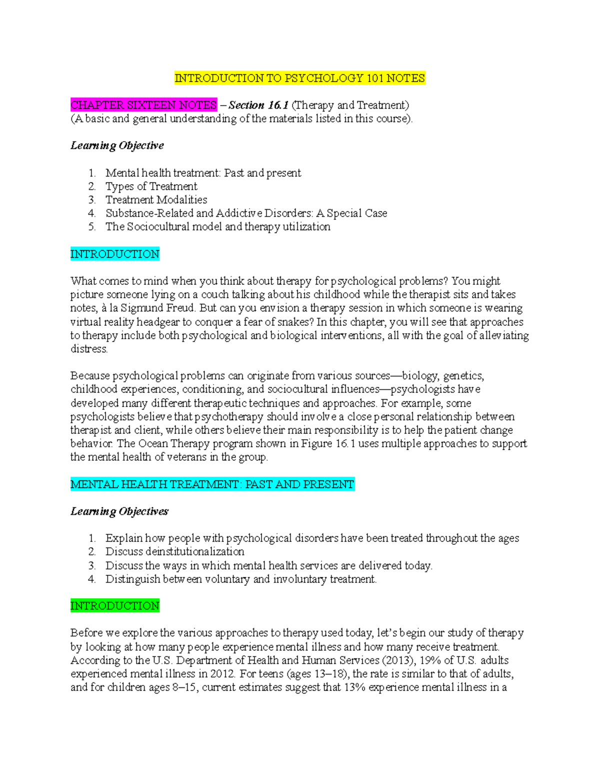 Introduction To Psychology 101 Notes Chapter Sixteen Part One Introduction To Psychology 101 Notes Chapter Sixteen Part One