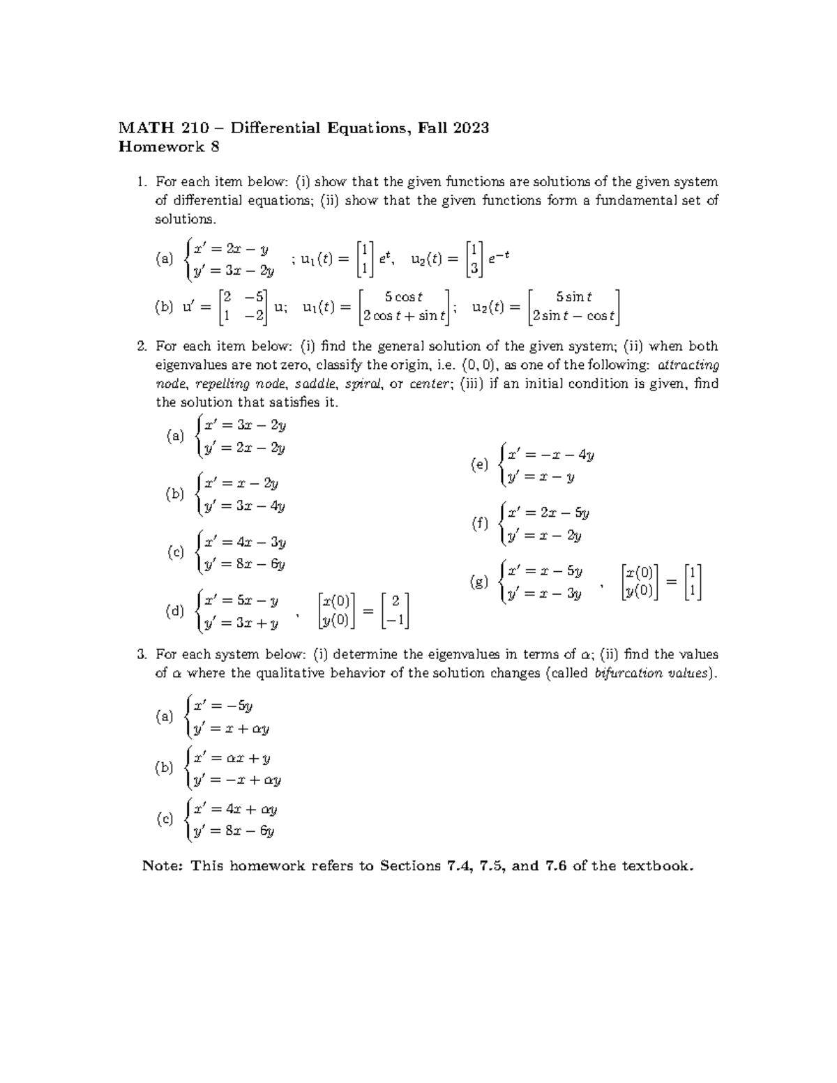 HW 08 Homework MATH 210 Differential Equations, Fall 2023