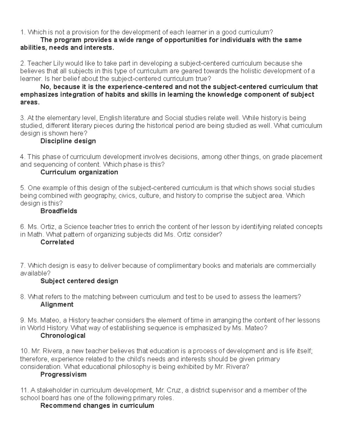 THE Teacher AND THE School Curriculum Qanda - Which is not a provision ...