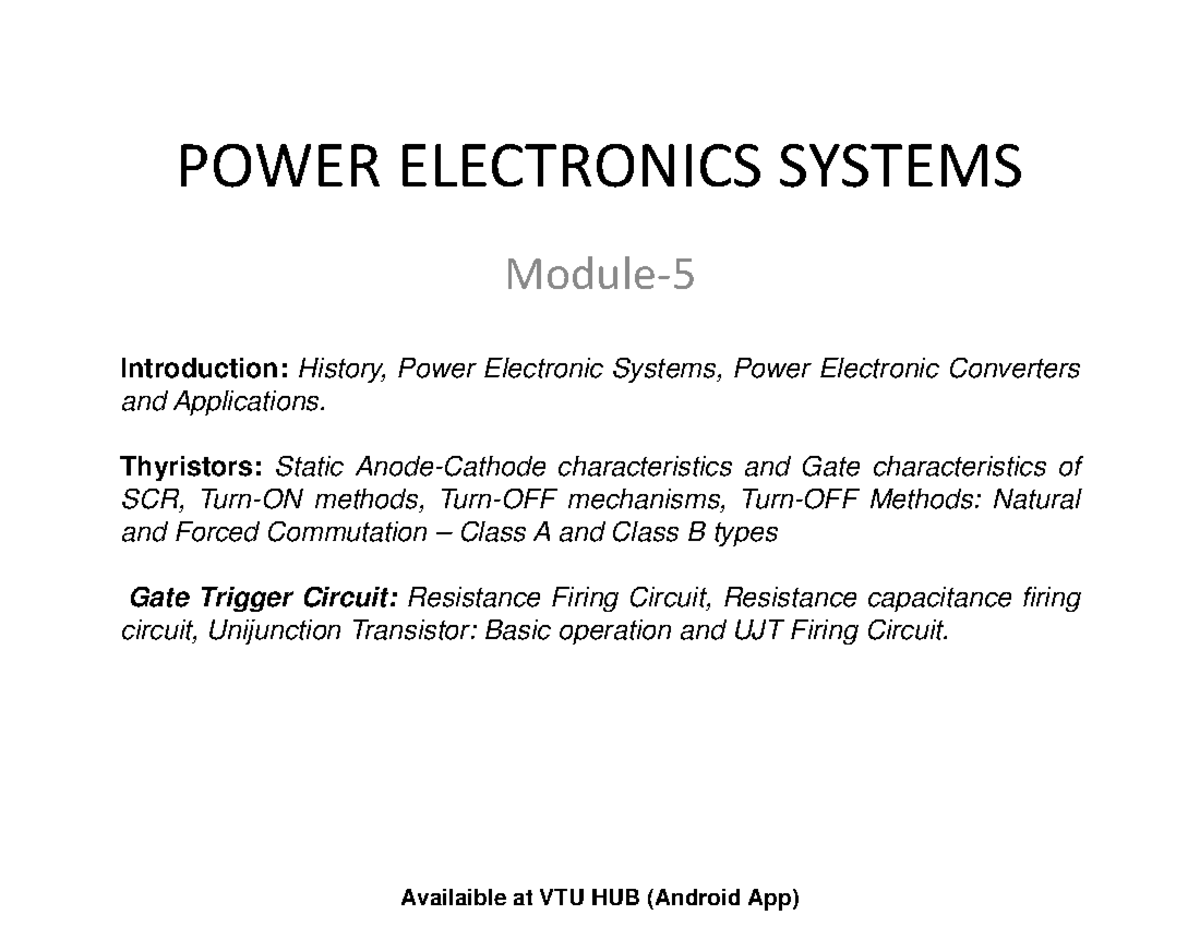 AEC module 5 POWER ELECTRONICS SYSTEMS Module Introduction History