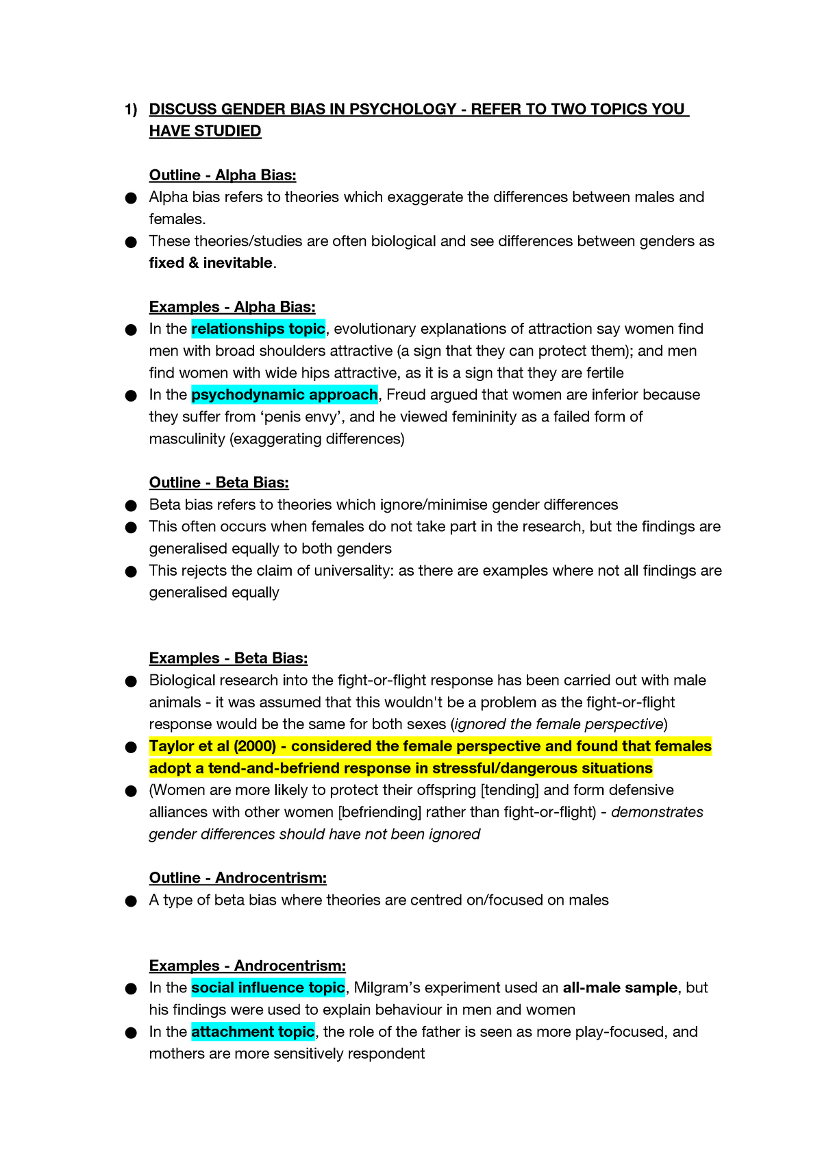 discuss gender bias in psychology (16 marks) essay